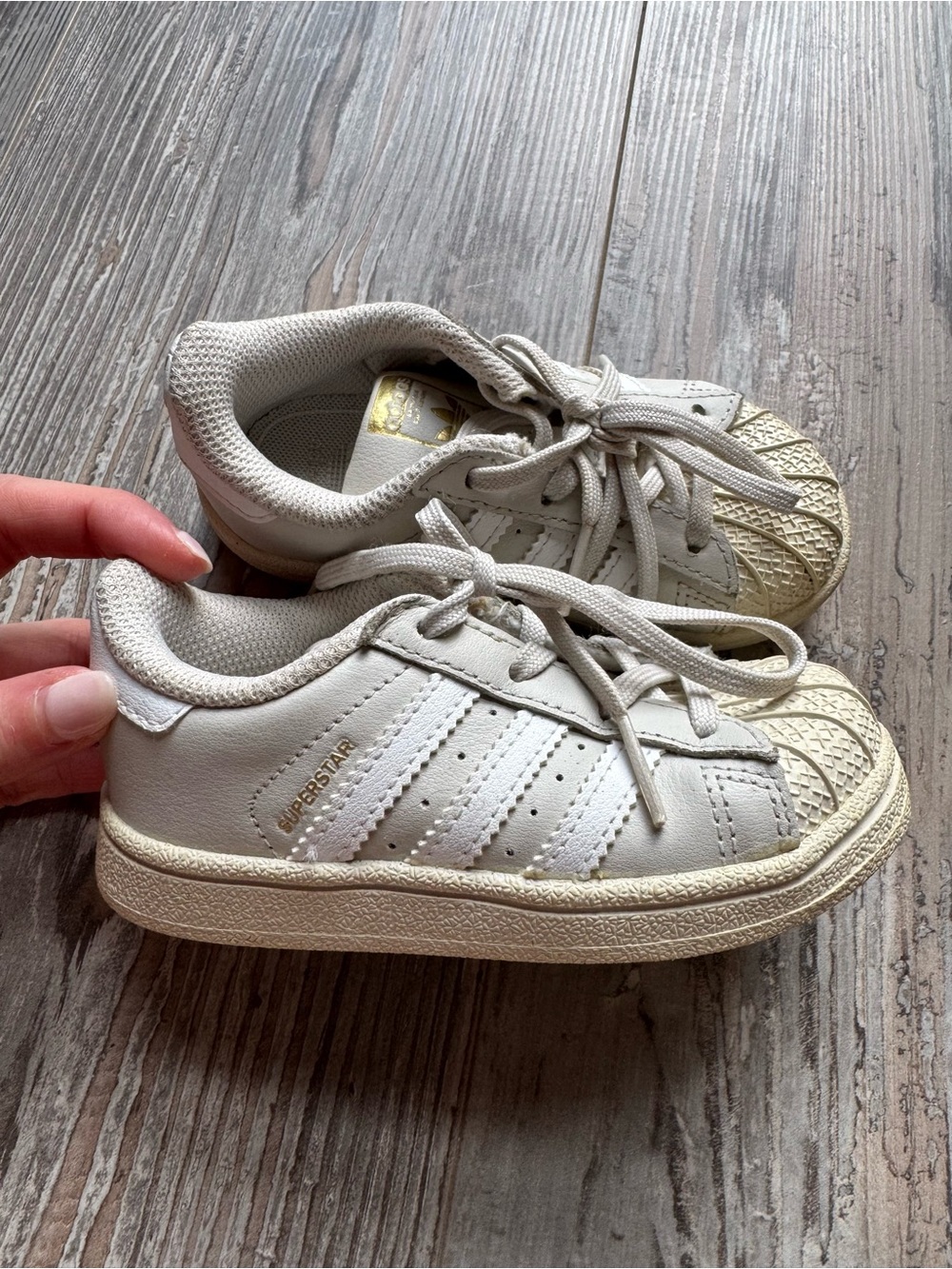 Toddler Adidas Superstar Lace Sneakers Beige Gold White Size 7